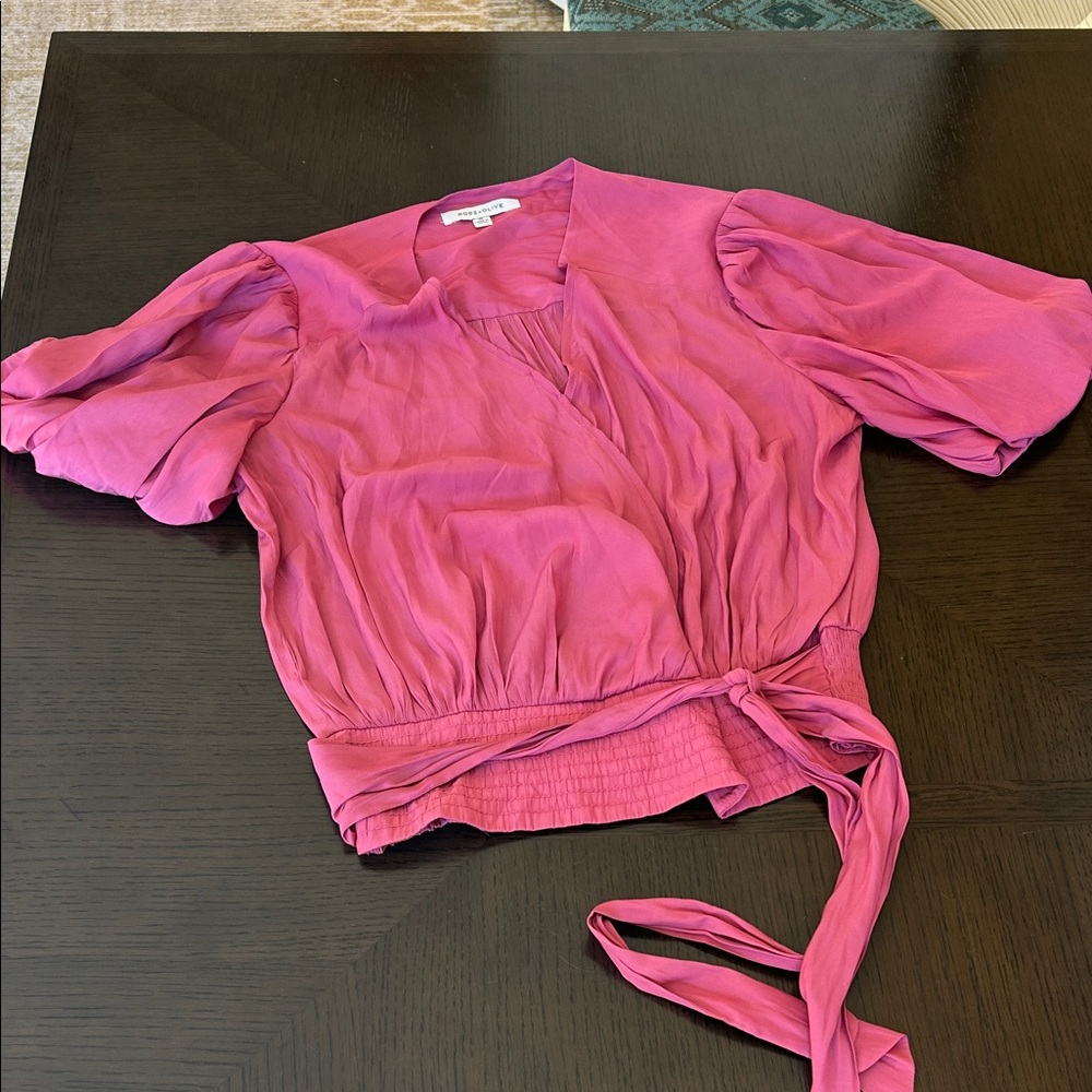 Rose & Olive Magenta Puff Sleeve Wrap Blouse